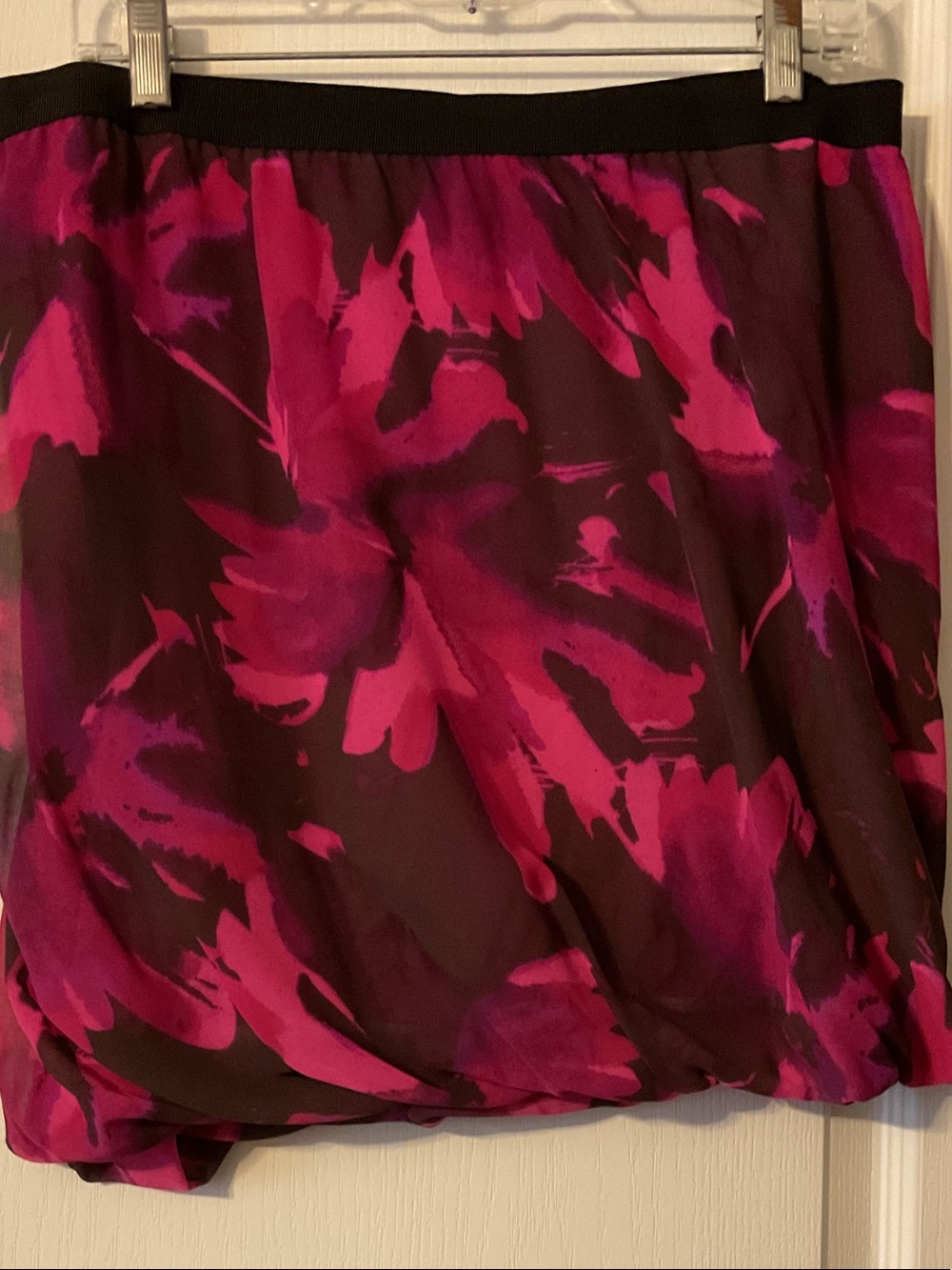 LOFT Pink and Black Floral Bubble Hem Skirt